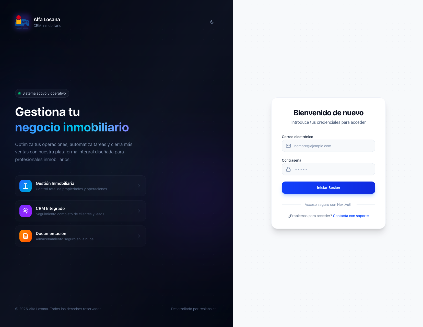 Pantalla de inicio de sesión