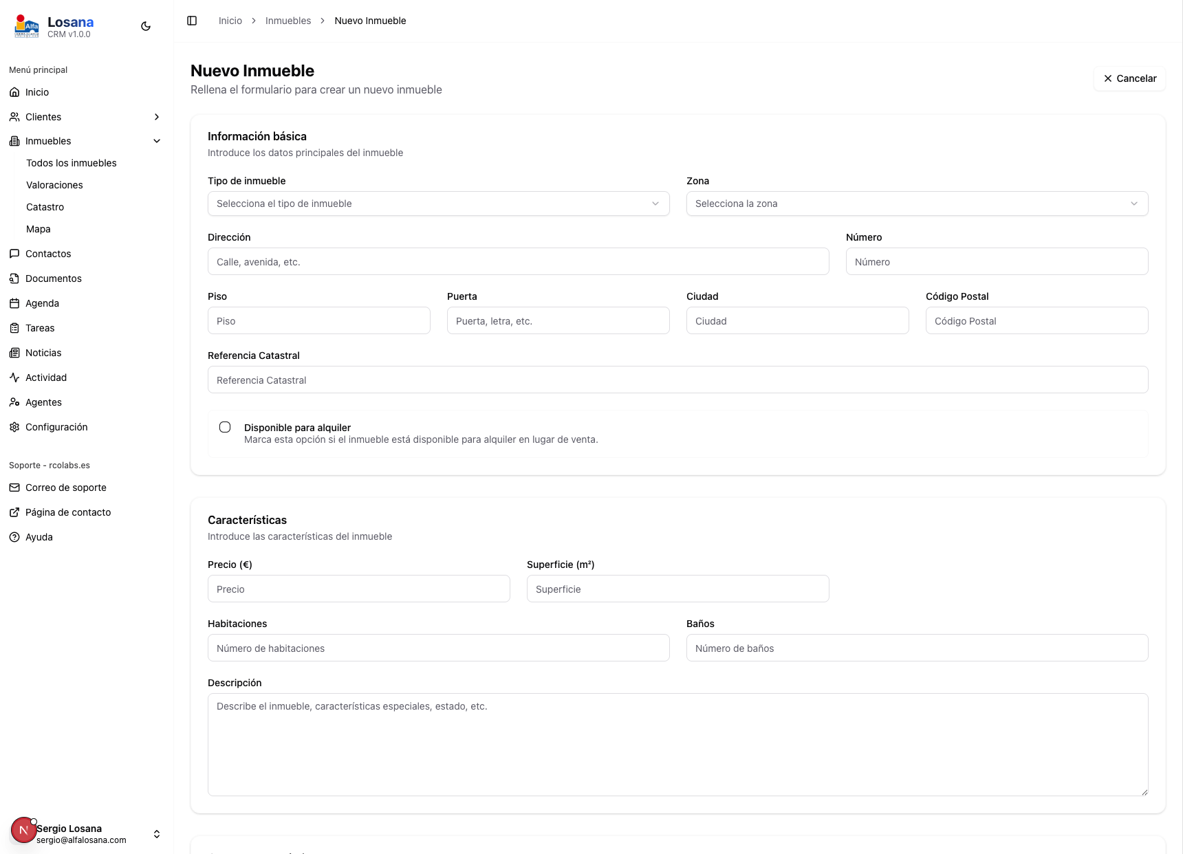 Formulario de creación de inmueble