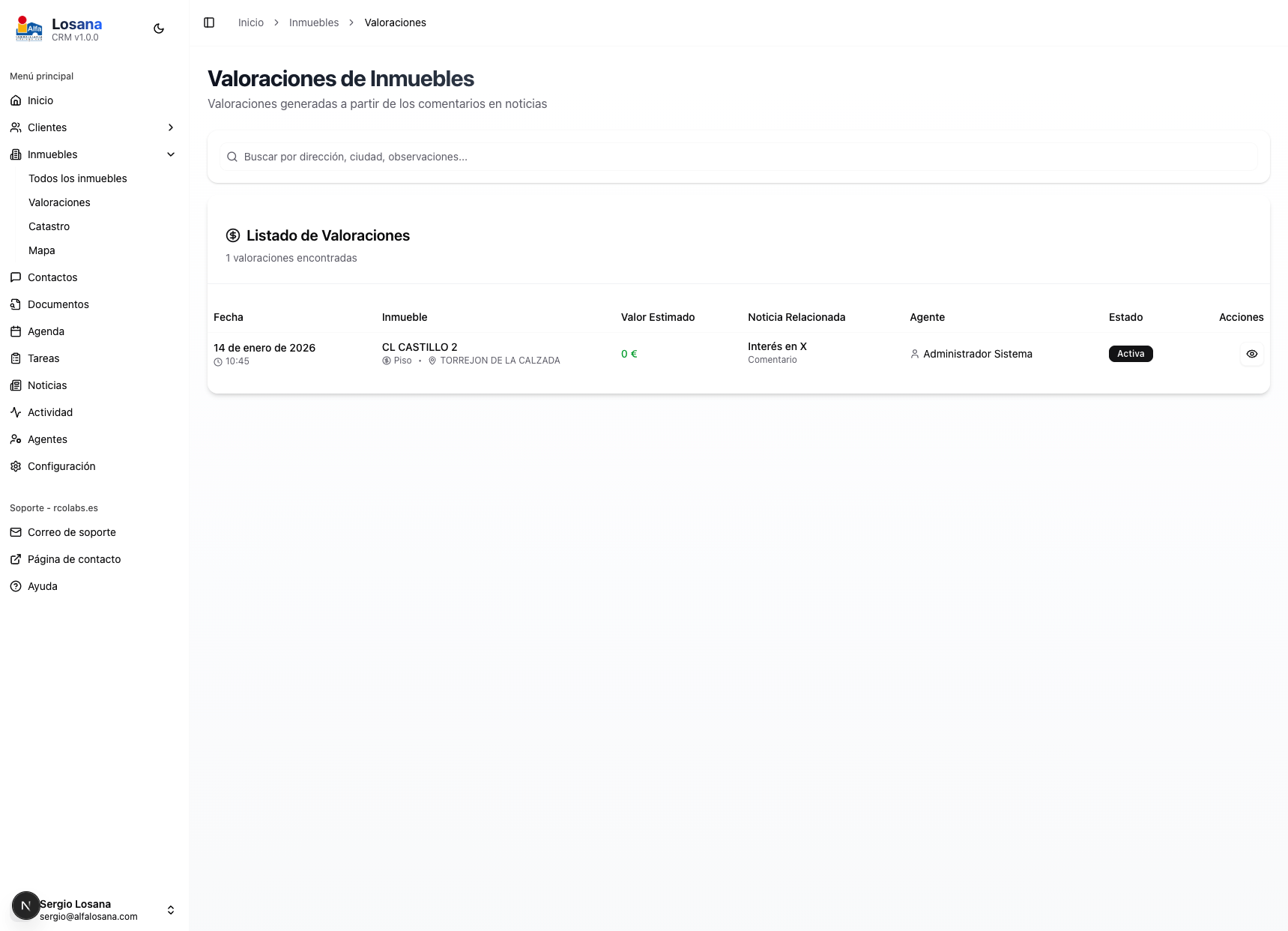 Lista de valoraciones